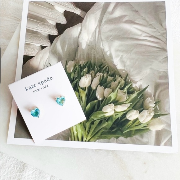 Kate Spade My Love Heart Stud Earrings Blue + Gold with Dust Bag - Picture 5 of 7